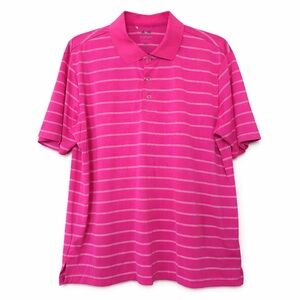 Adidas Golf Puremotion Pink Striped Polo Shirt L Performance